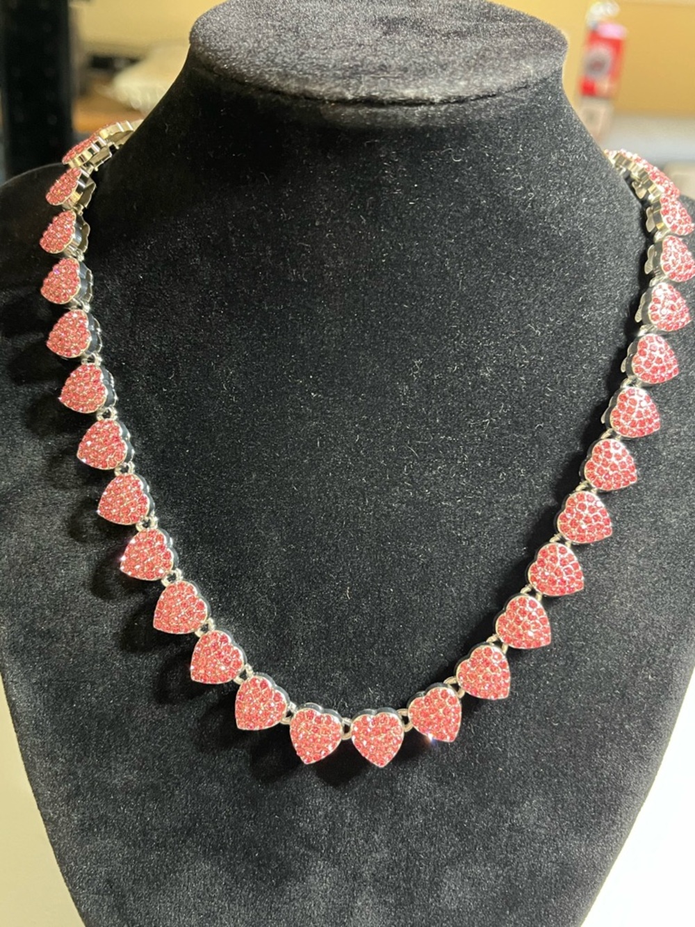 Women's 17 1/2” Pink Heart Crystal Necklace & 7” Matching Bracelet
